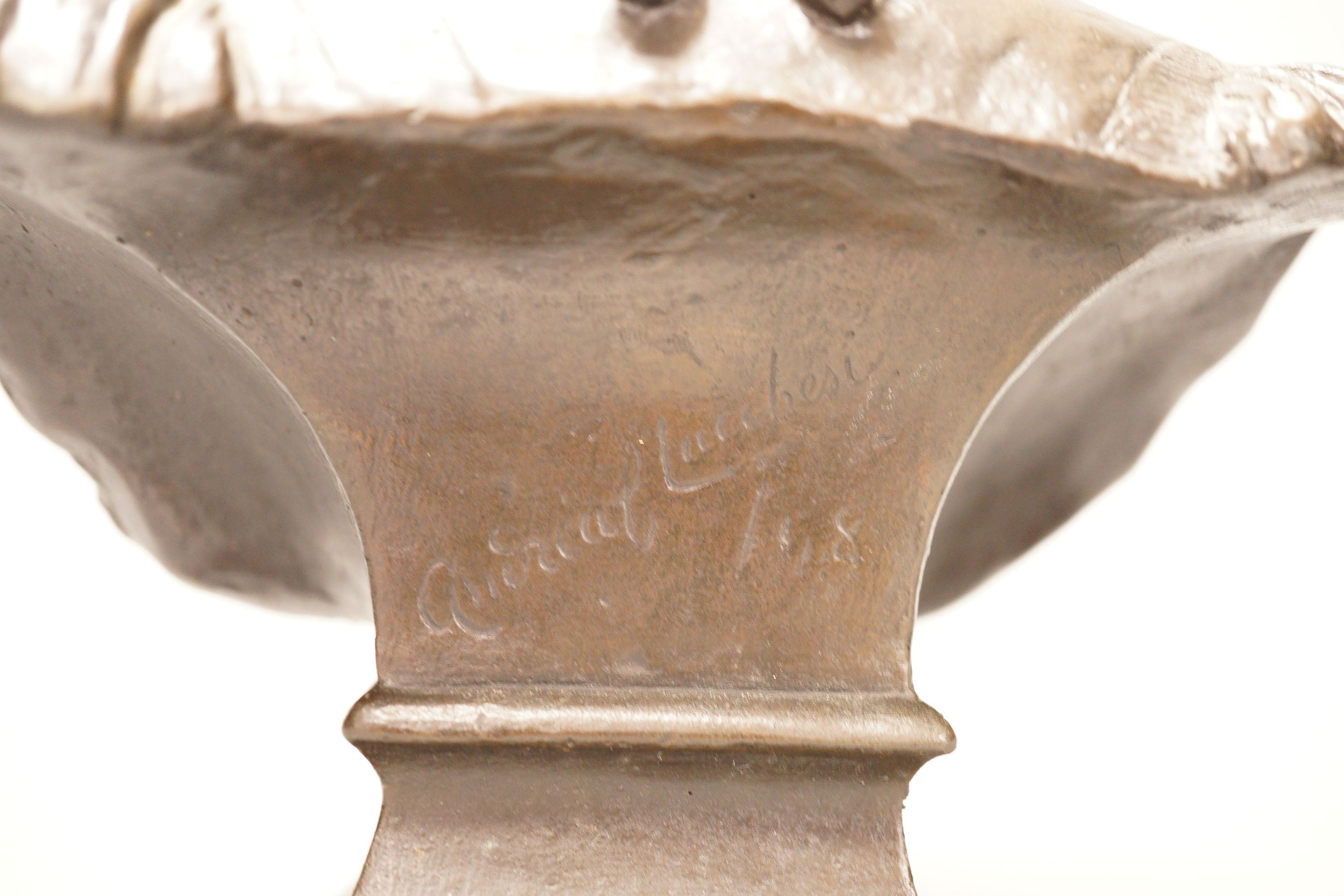 Andrea Carlo Lucchesi (1860-1924) a patinated bronze bust of a lawyer, signed verso, 26cm tall